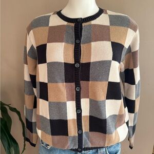 Checkered Button-Up Women's Sweater